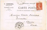 Tarjeta Privada VILLEFRANCHE Sur SAONE (Rhone) 1908. Constructeur - Storia Postale