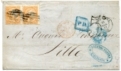 1867 Carta Con Franqueo De Doble Porte De Barcelona A Lille (Francia), Ed 89A (2). - Briefe U. Dokumente