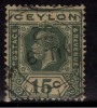 Ceylon Used 1924, 15c Yellow Green - Ceylon (...-1947)