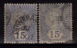 2 Diff., Shades, 15c  Blue 1899, Ceylon Used - Ceylan (...-1947)