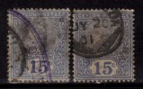 2 Diff., Shades, 15c  Blue 1899, Ceylon Used - Ceylan (...-1947)