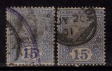 2 Diff., Shades, 15c  Blue 1899, Ceylon Used - Ceylon (...-1947)