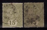 2 Diff., Shades, 15c  Green, Ceylon Used - Ceylon (...-1947)