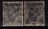 2 Diff., Blue, Deep Blue & Dull Blue, 31/2a , Burma Used 1937, - Myanmar (Birmanie 1948-...)