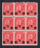 Canada Scott #191i MNH Block Of 9 With Extended Moustache Variety On Center Stamp - 3c Arch Provisional Issue - Ungebraucht