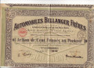 Action Au Porteur De 1918  " Automobiles Bellanger Frères" - Auto's