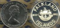 FALKLAND ISLANDS 50 PENCE 150YEARS OF BRITISH SHIP FRONT QEII BACK 1983 SILVER PROOF KM?READ DESCRIPTION CAREFULLY !!! - Falkland