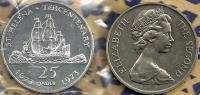 SAINT HELENA ISLAND 25 PENCE SHIP 300 YEARS  FRONT QEII HEAD BACK 1973 SILVER PROOF READ DESCRIPTION CAREFULLY!! - Santa Helena