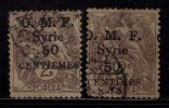 O.M.F.  Opt., Syria Surcharge,  (2 Diff., Opt Position / Shift Variety) , 50c On 2c , Used 1920 - Usados