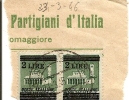 F-LUOGOTENENZA-MONUMENTI SOVRASTAMPATI 2 L- COPPIA SU FRAMMENTO VIAGGIATA 23-3-1946 - Mint/hinged