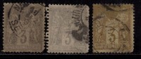 France Used 1876  Peace & Commerce Series, 3c X  3 Diff., Colour Shades,  As Scan - 1876-1878 Sage (Tipo I)