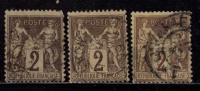 France Used 1876  Peace & Commerce Series, Sage? 2c X  3 Diff., Colour Shades,  As Scan - 1876-1878 Sage (Type I)