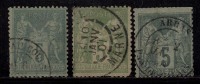 France Used 1876  Peace & Commerce Series, 5c X  3 Diff., Colour Shades,  As Scan - 1876-1878 Sage (Typ I)