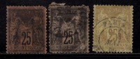 France Used 1876  Peace & Commerce Series, 25c X  3 Diff., Colour Shades,  As Scan - 1876-1878 Sage (Tipo I)