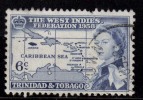 Trinidad And Tobago Used 1958, 6c West Indies Federation, Map, Geography - Trinidad En Tobago (...-1961)