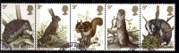 Great Britain Used 1977, Strip Of 5, Wildlife, Hare,Squirrel, Otter, Badger, Animals ( Folded Perforation) - Rodents