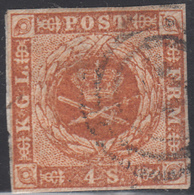 Denmark Scott #4 Used 4s Royal Emblems Cancel: 3-ring - Oblitérés