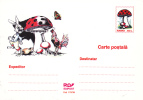 LAPINS,MUSHROOMS,BUTTERFL Y,COCONUT,1998 ,STATIONERY PC ENTIER POSTAL,UNUSED ROMANIA. - Conigli