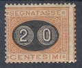 1890-91 REGNO SEGNATASSE MASCHERINA 20 CENT SU 1 CENT MH * - RR9625 - Strafport