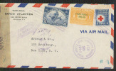 Honduras 1945 YT B1 (Cruz Roja), A129 (orquidea), 261 (habilitado) CENSURADO, Circulado A N.Y.  2 Scan - Honduras