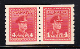 Canada Scott #267 MH Coil Pair 4c Dark Carmine - George VI War Issue - Roulettes