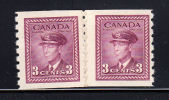 Canada Scott #266 MH Paste-up Pair 3c Rose Violet - George VI War Issue - Francobolli In Bobina