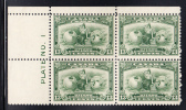 Canada Scott #194 MNH 13c Britannia Upper Left Plate #1 Block - Plate Number & Inscriptions