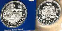 BARBADOS $10  NEPTUN GOD OF SEA BACK EMBLEM FRONT 1974 SILVER  PROOF  READ DESCRIPTION CAREFULLY !!! - Barbados (Barbuda)