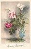 Illustrateur - Roses En Vase De Verre -  Joyeux Anniversaire -  écrite Eexcellent état - Avant 1900