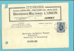 285 Op Kaart Met Stempel JUMET Met Hoofding BRASSERIE-MALTERIE "L´UNION" A JUMET - 1929-1937 Leone Araldico