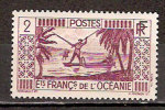 Timbre Océanie 1933 Y&T N° 85 **. Pêcheur. 2c. Lilas. Cote 0.15 € - Andere & Zonder Classificatie