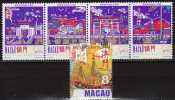 Tempel A-Má Chinesische Dschunke 1997 Macao 908/1 Plus 912 ** 9€ Architektur Feuerwerk  über Palast Se-tenant Of MACAU - Mosquées & Synagogues