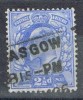 Sello 2 1/2 D Azul, Gran Bretaña 1902, Fechador GLASGOW, Yvert Num 110 º - Oblitérés