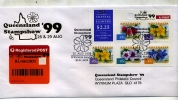 AUSTRALIA - 1999  COASTAL FLOWERS S/A SHEETLET GOLD OVPT QUEENSLAND STAMPSHOW - Blocks & Sheetlets