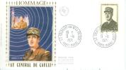 FRANCE ENV SUR SOIE FDC DE GAULLE COMOMBEY LES 2 EGLISES 9/11/1971 - De Gaulle (Général)