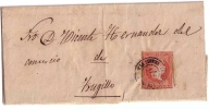 1859, Mayo, Carta Sencilla De Villanueva De La Serena (Badajoz) A Trujillo, Al Dorso Llegada - Covers & Documents