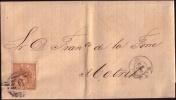 1868, 19 De Mayo, Carta Sencilla De Málaga A Motril Cancelada Con Parrilla De Cifras. Ed 96, Llegada Al Dorso - Brieven En Documenten