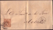 1868, 19 De Mayo, Carta Sencilla De Málaga A Motril Cancelada Con Parrilla De Cifras. Ed 96, Llegada Al Dorso - Briefe U. Dokumente