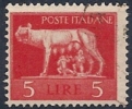 1945 LUOGOTENENZA USATO EMISSIONE DI ROMA 5 £ FILIGRANA RUOTA - RR9773 - Usati