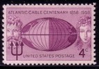 USA 1958 Atlantic Cable Centennial Stamp Sc#1112 Telecom Lady Globe Map - Nuovi