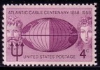 USA 1958 Atlantic Cable Centennial Stamp Sc#1112 Telecom Lady Globe Map - Neufs