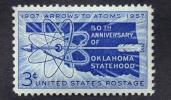 1957 USA Oklahoma Statehood 50th Anniv. Stamp Sc#1092 Map Arrow Atom Archery - Atoom