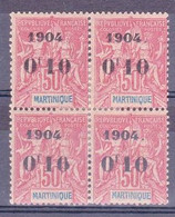 MARTINIQUE - 1904 - YVERT N° 56 * BLOC DE 4 Avec PETITE VARIETE SUR LE 0  - COTE = 140 ++EUROS - - Neufs