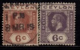 Ceylon Used  1912, KG V, 6c *  2 Diff, Shades - Ceylon (...-1947)