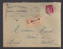 FRANCE 1934 Usages Courants Obl. S/Lettre Recommandée - 1932-39 Paix