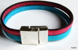 Bracelet En Cuir 5mm Turquoise Et Rose Superbe Fermoir Magnétique  Longueur Totale Environ 18,5cm, Il Sera Parfait Pour - Pulseras