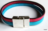 Bracelet En Cuir 5mm Turquoise Et Rose Superbe Fermoir Magnétique  Longueur Totale Environ 18,5cm, Il Sera Parfait Pour - Armbänder