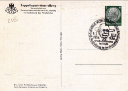 1938 - ALLEMAGNE - EXPOSITION "GRAF ZEPPELIN" - CARTE POSTALE ENTIER De KONSTANZ - Correo Aéreo & Zeppelin
