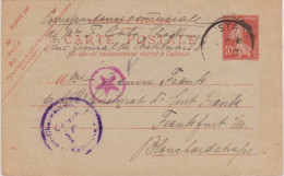 1919 - RETABLISSEMENT CORRESPONDANCE COMMERCIALE AVEC L'ALLEMAGNE ! CP ENTIER SEMEUSE - CACHET PROVISOIRE De STRASBOURG - 1906-38 Säerin, Untergrund Glatt