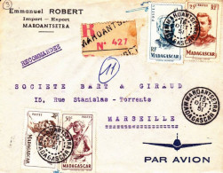 MADAGASCAR - 1951 - ENVELOPPE RECOMMANDEE Par AVION De MAROANTSETRA Pour MARSEILLE - Cartas & Documentos